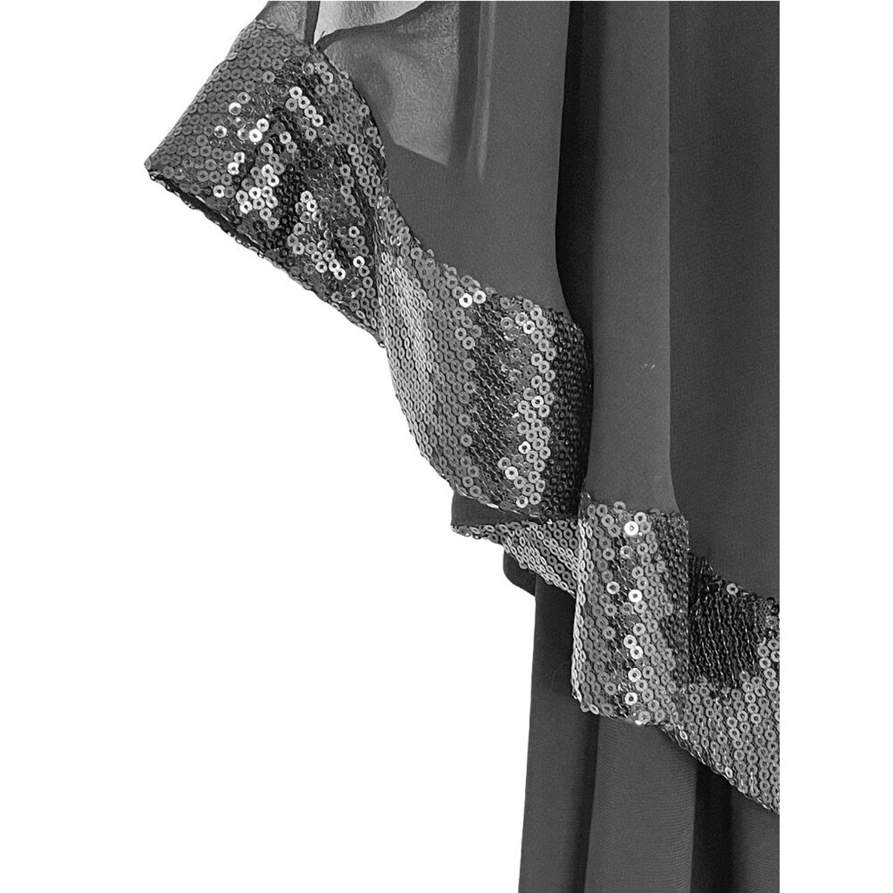 Size 12 Black Cold Shoulder Embellished Capelet Dress Evening Wedding Event - Picture 3 of 6